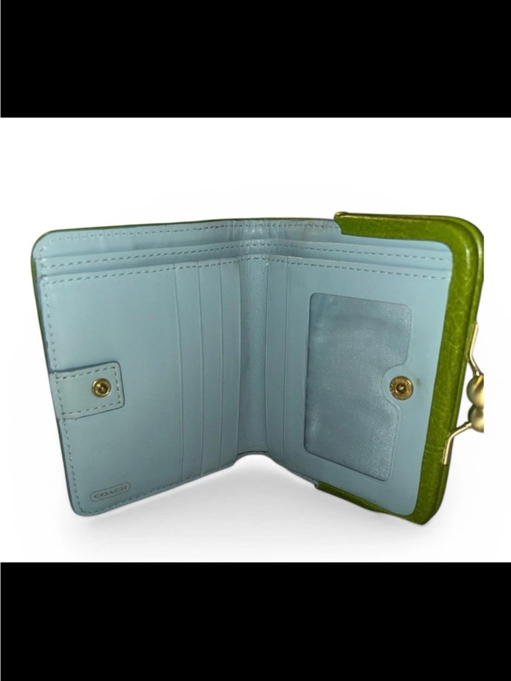Coach Wallet with Kiss-Lock Coin Purse, Grass Green Optic Art, Brass Trim, NWOT - Picture 4 of 7